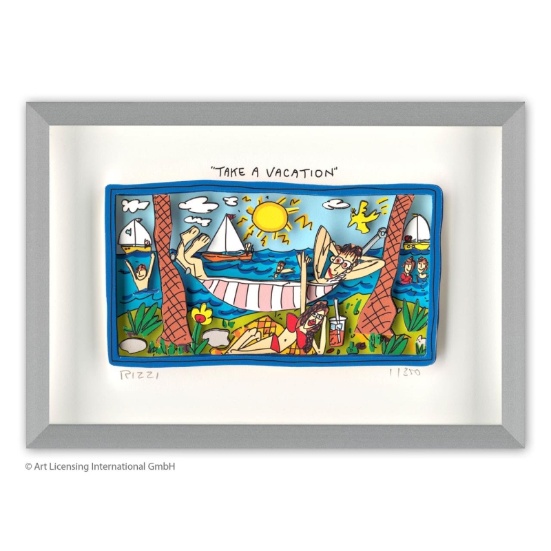 James Rizzi Original 3D Bild kaufen Take a Vacation inkl. Rahmen Alu-Seidenmatt