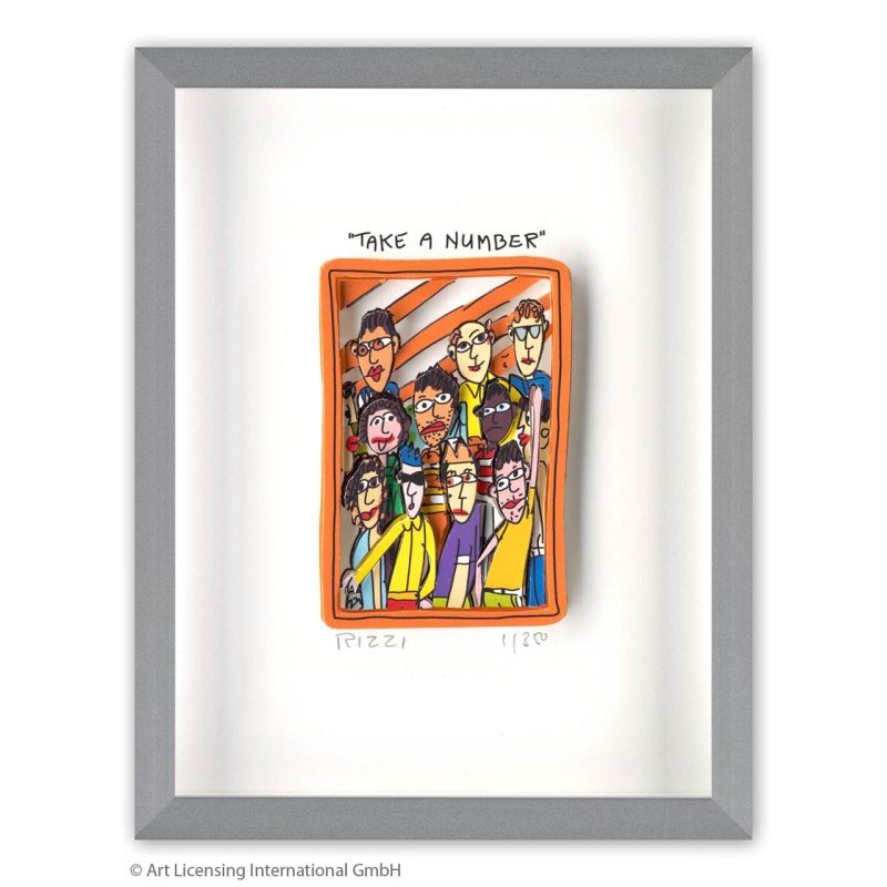James Rizzi Original 3D Bild kaufen Take a Number inkl. Rahmen Alu-Seidenmatt