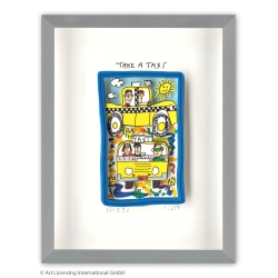 James Rizzi Original 3D Bild kaufen Take a Taxi inkl. Rahmen Alu-Seidenmatt