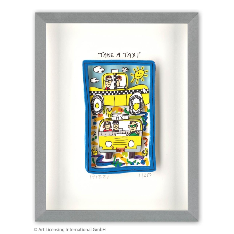 James Rizzi Original 3D Bild kaufen Take a Taxi inkl. Rahmen Alu-Seidenmatt