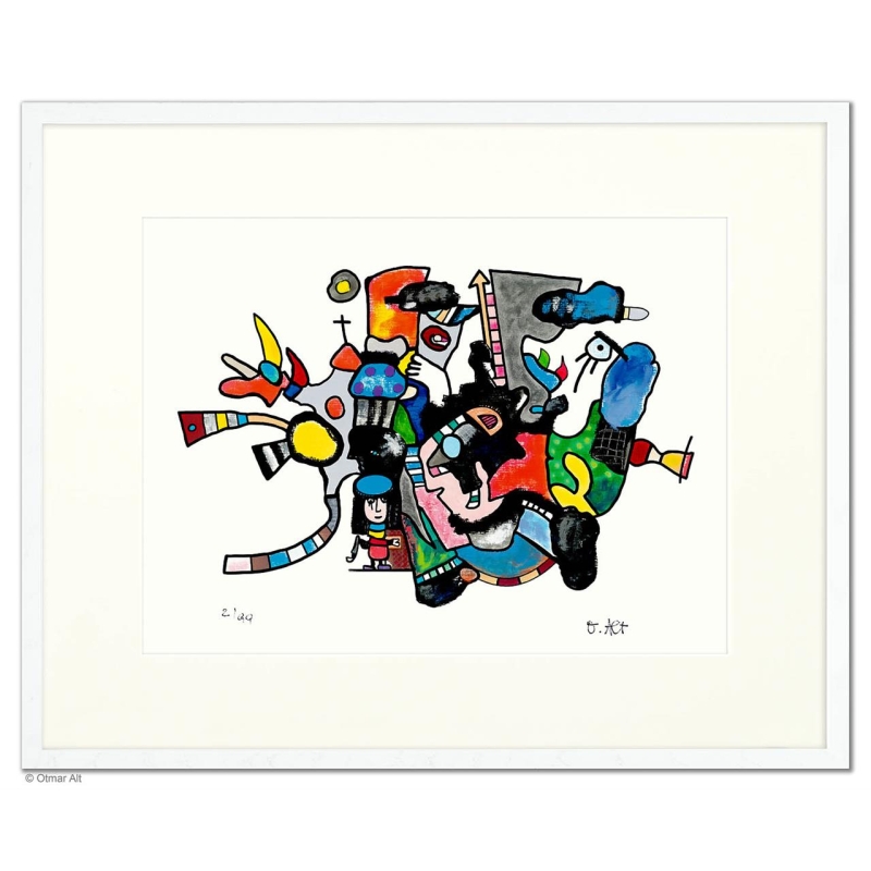 Original Bild "Der Kampf Davids gegen Goliath" von Otmar Alt - Kunst mit Zertifikat kaufen