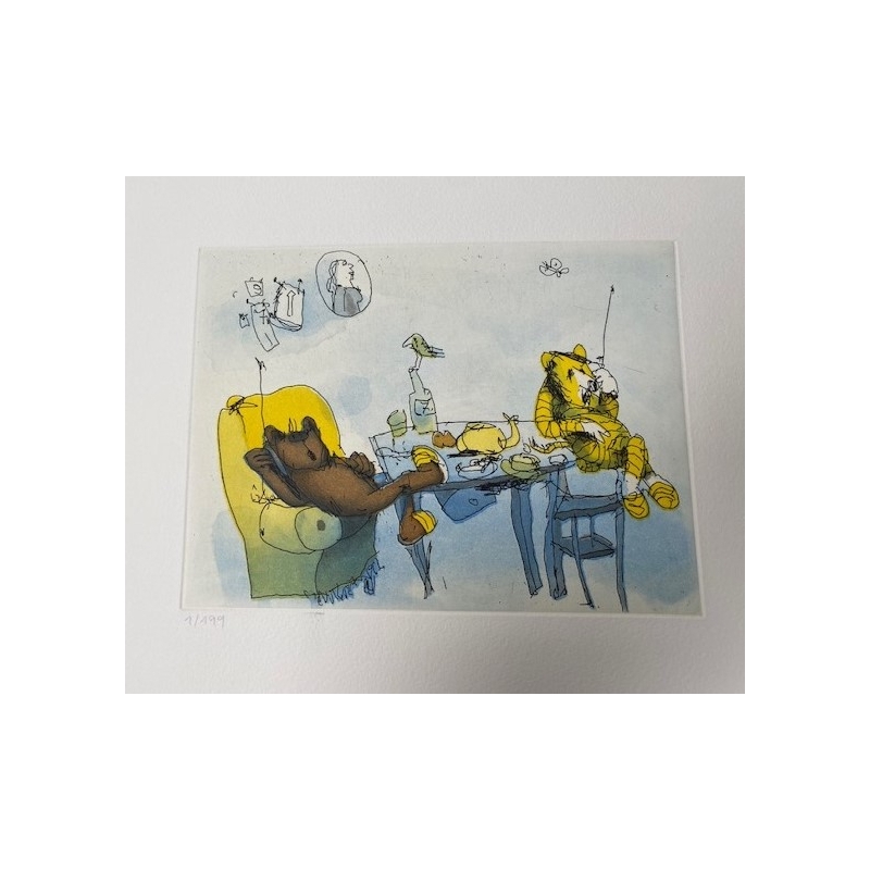 Original Bild "Hier spricht Herr Bär, und wer spricht dort?" von Janosch - Kunst mit Zertifikat kaufen