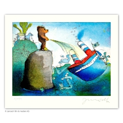 Original Bild "Pinkelbär in Seenot" von Janosch - Kunst mit Zertifikat kaufen