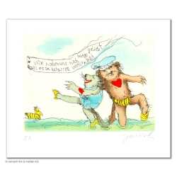 Original Bild "Wir haben uns noch Meer geliebt als es im Wasser Wellen gibt" von Janosch - Kunst mit Zertifikat kaufen