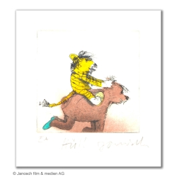 Original Bild "Flotter Ritt mit Tiger und Bär" von Janosch - Kunst mit Zertifikat kaufen