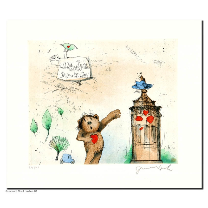 Original Bild "Mein Herz wohnt in Mannheim" von Janosch - Kunst mit Zertifikat kaufen