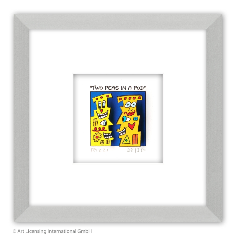 James Rizzi Original 3D Bild kaufen Two peas in a pod | Ansicht im Alu-Rahmen (nicht enthalten)