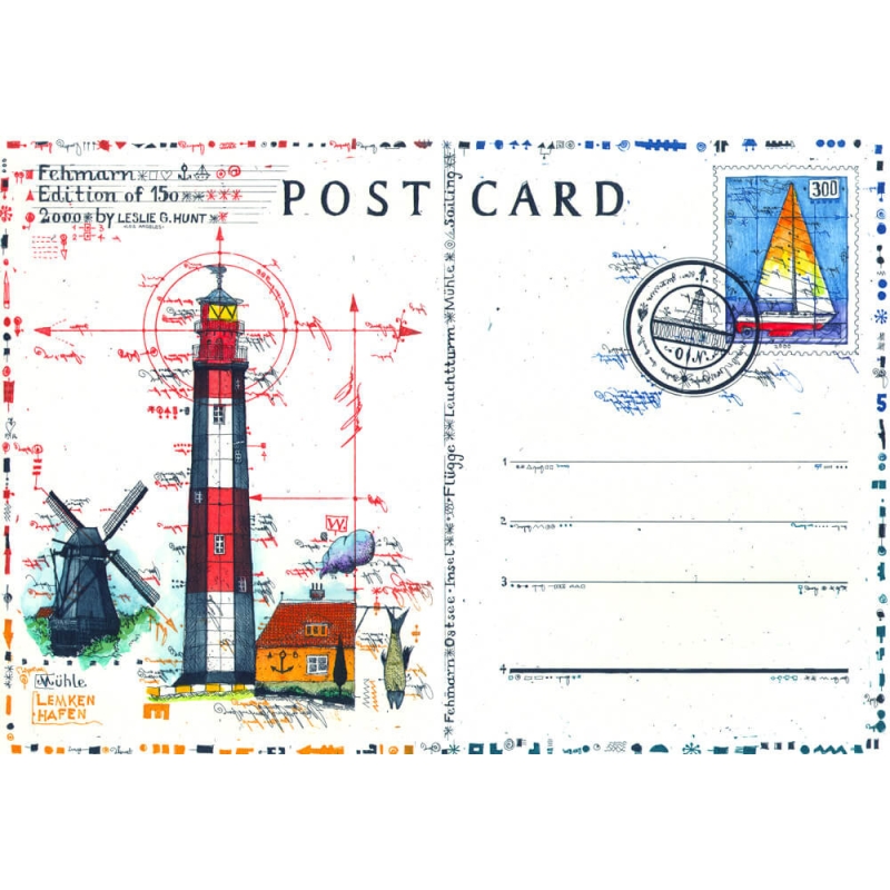 Original Bild vom Künstler Leslie G. Hunt "Postcard Leuchtturm" mit oder ohne Rahmen kaufen