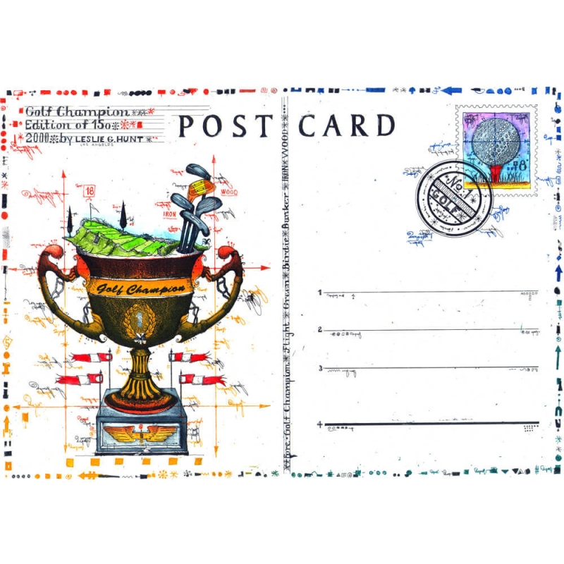 Original Bild vom Künstler Leslie G. Hunt "Postcard Golf Champion" mit oder ohne Rahmen kaufen