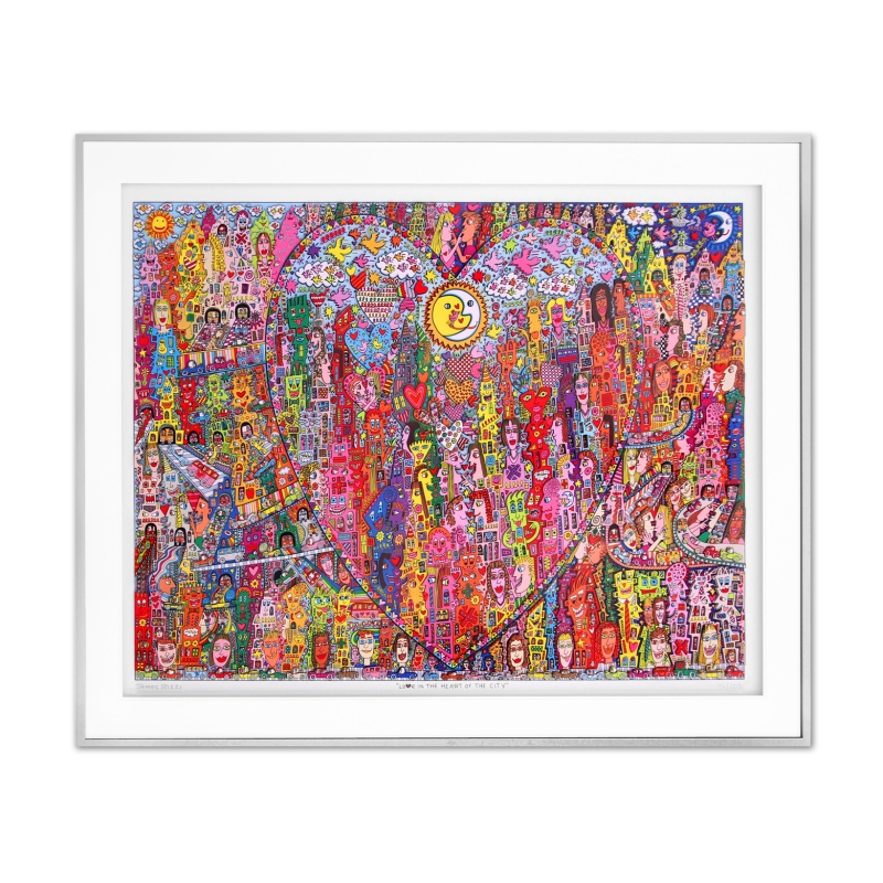 James Rizzi Love in the heart of the city, inkl. Alu-Rahmen mit Plexiglas und Passepartout