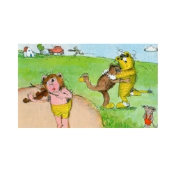 Ich fiedel hier ich armes Schwein und würde gerne bei dir sein von Janosch eine Original Radierung auf Bütten.