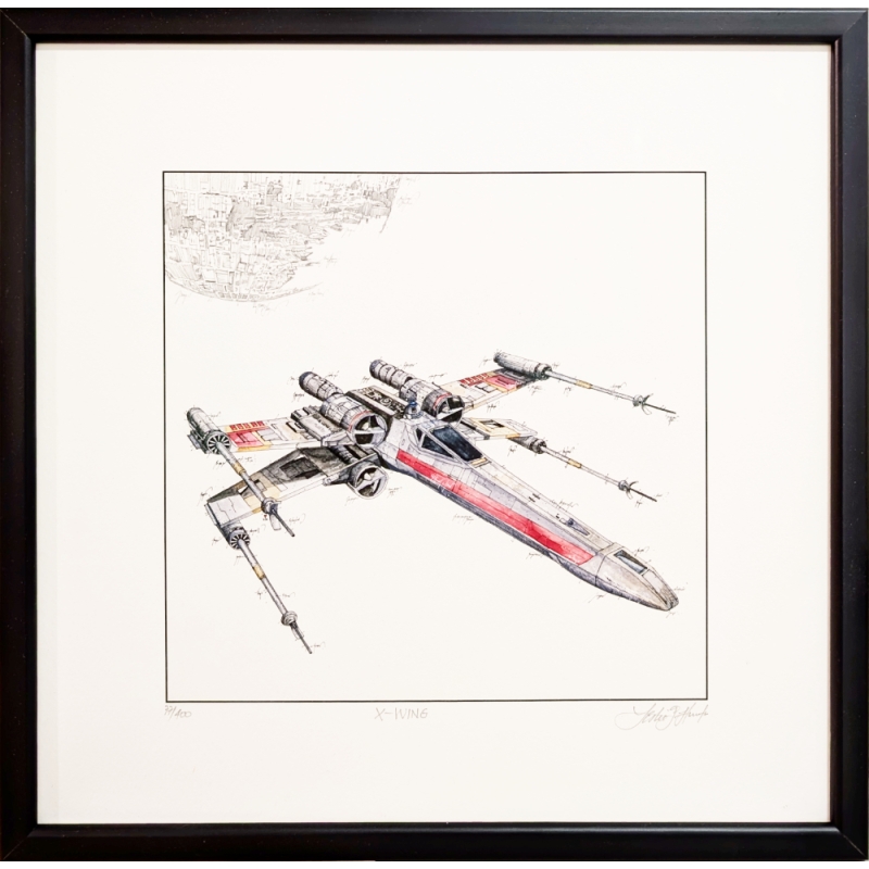 Star Wars Leslie Hunt Bilder kaufen Original X-Wing im Holzrahmen Schwarz matt