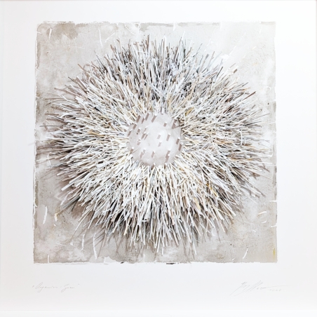 Original Papierobjekt im Rahmen "Organics grey" 90x90 der deutschen Künstlerin Gabriele Mierzwa
