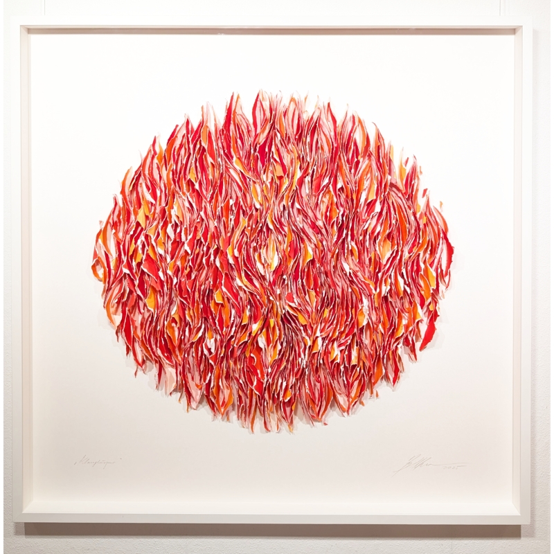 Original Papierobjekt im Rahmen "Klangkörper - rot-orange" der deutschen Künstlerin Gabriele Mierzwa