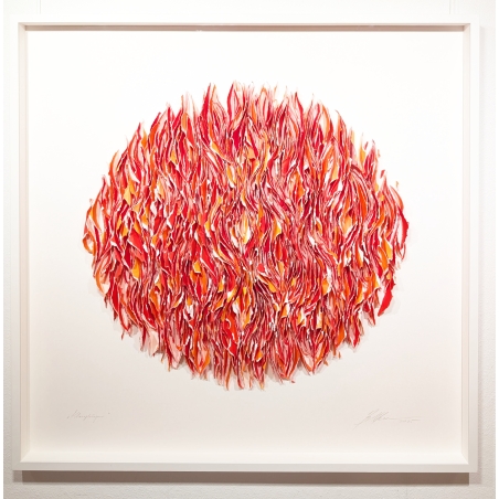 Original Papierobjekt im Rahmen "Klangkörper - rot-orange" der deutschen Künstlerin Gabriele Mierzwa