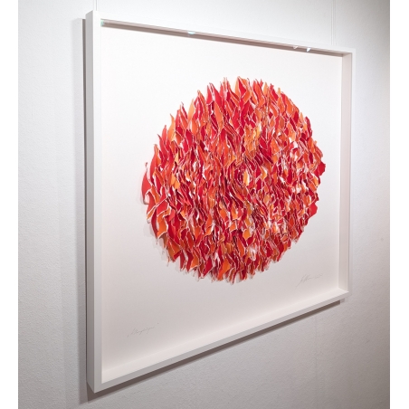 3D Papierobjekt „Klangkörper - rot orange 100x100 cm im Rahmen – Original von Gabriele Mierzwa