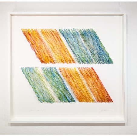 Original Papierobjekt im Rahmen "Positive Anordnung bunt" der deutschen Künstlerin Gabriele Mierzwa