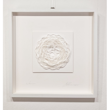 Gabriele Mierzwa "organics weiße Blume" 50x50 - Original 3D Papierobjekt