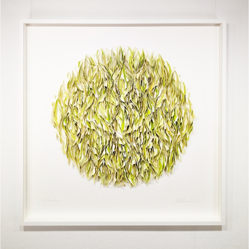 Gabriele Mierzwa "Klangkörper" lindgrün 100x100 - Original 3D Papierobjekt Preis: 4.640,00 €