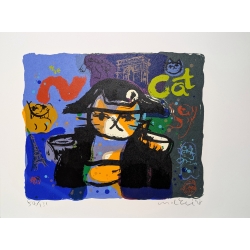 Michael Leu "Beach cat + smiling fish" Original Bild-Kunst