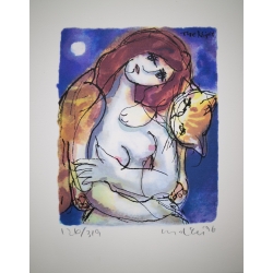 Michael Leu "Beach cat + smiling fish" Original Bild-Kunst