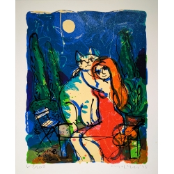 Michael Leu "Cat with purple forehead" Original Bild-Kunst