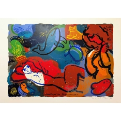 Michael Leu "Cat with purple forehead" Original Bild-Kunst