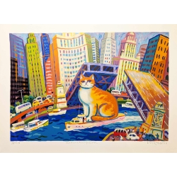 Michael Leu "Cat with purple forehead" Original Bild-Kunst
