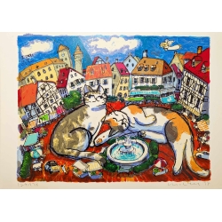 Michael Leu "Cat with purple forehead" Original Bild-Kunst