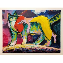 Michael Leu "Cat with purple forehead" Original Bild-Kunst