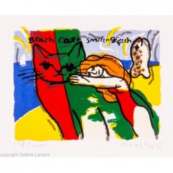 Original Kunst von Michael Leu "Beach cat + smiling fish" kaufen Sie Bilder des bekannten amerikanischen Künstlers