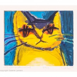 Original Kunst von Michael Leu "Cat with purple forehead" kaufen Sie Bilder des bekannten amerikanischen Künstlers